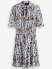 Blue Paisley Print Satin Mini Angel Sleeve Dress - Image 2 of 2