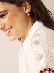 Ecru Creme - Pullover mit Streifen und Knopfleiste​​​​​​​ - Bild 3 von 5