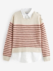 Ecru Creme - Pullover mit Streifen und Knopfleiste​​​​​​​ - Bild 4 von 5