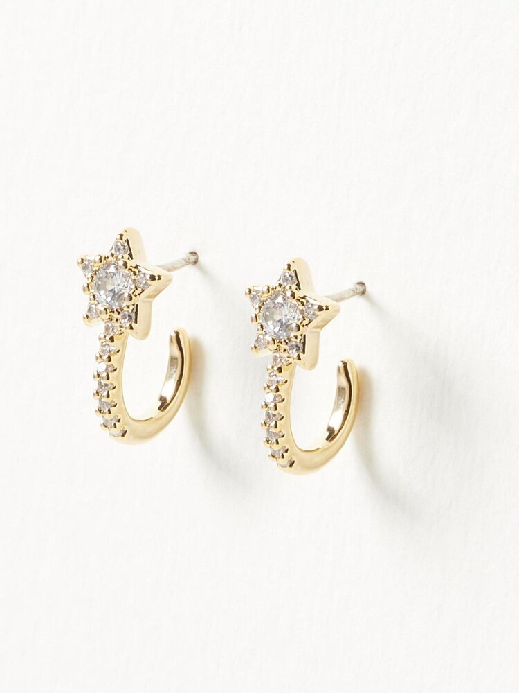 Oliver Bonas Gold Tone Ambrose Embellished Star Hoop Earrings - Image 2 of 4