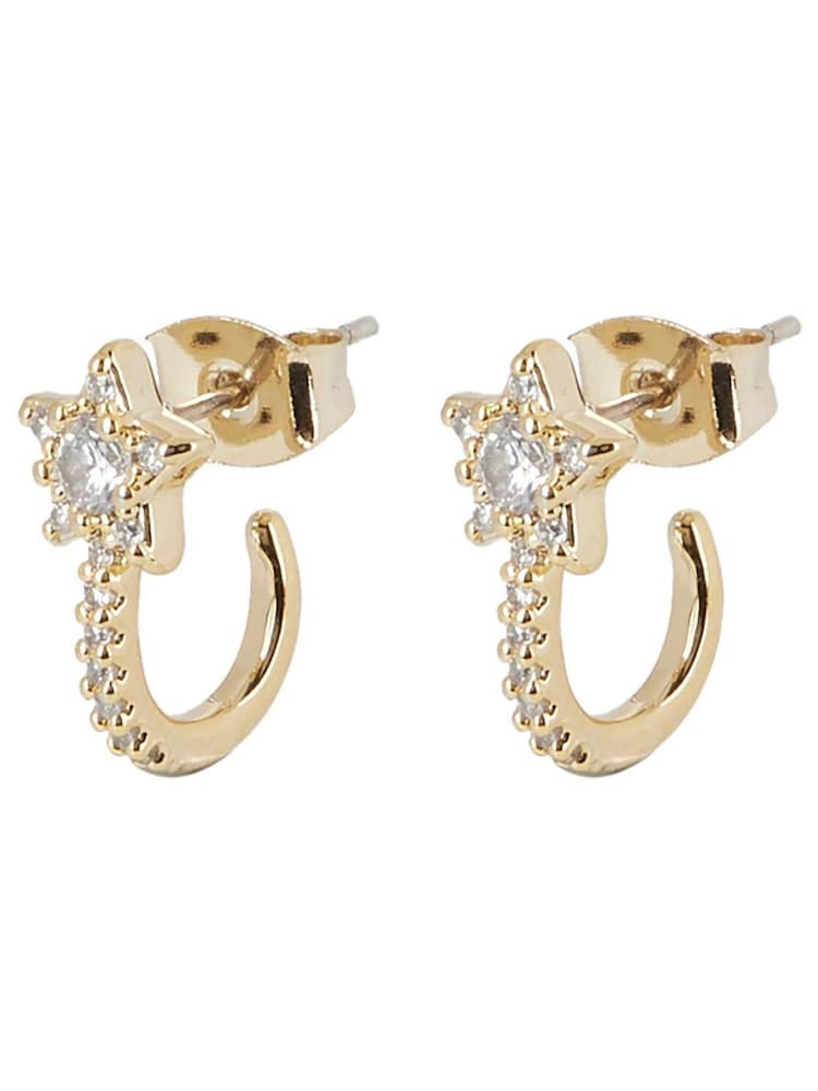 Oliver Bonas Gold Tone Ambrose Embellished Star Hoop Earrings - Image 4 of 4
