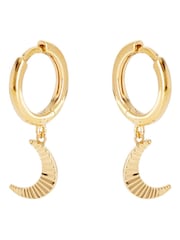Oliver Bonas Gold Tone Luna Engraved Moon Drop Earrings - Image 1 of 4