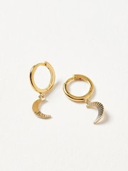 Oliver Bonas Gold Tone Luna Engraved Moon Drop Earrings - Image 2 of 4