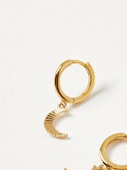 Oliver Bonas Gold Tone Luna Engraved Moon Drop Earrings - Image 3 of 4