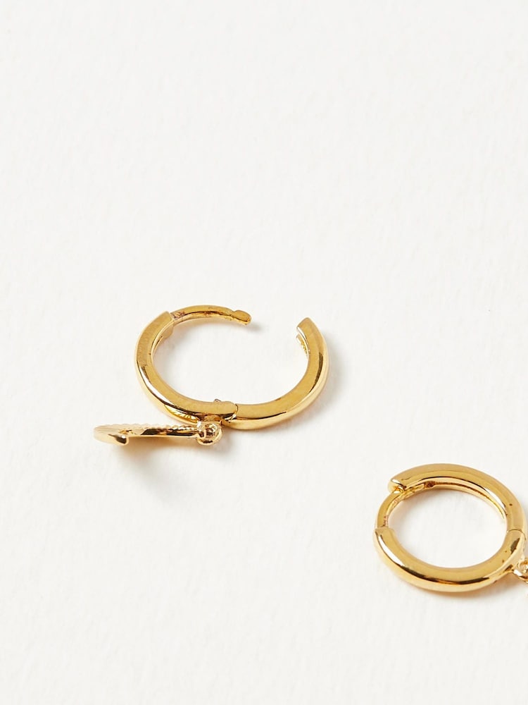 Oliver Bonas Gold Tone Luna Engraved Moon Drop Earrings - Image 4 of 4