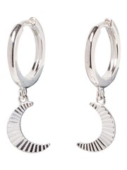 Oliver Bonas Silver Plated Luna Engraved Moon Drop Earrings - Image 1 of 4