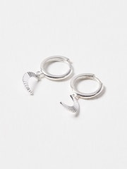 Oliver Bonas Silver Plated Luna Engraved Moon Drop Earrings - Image 2 of 4