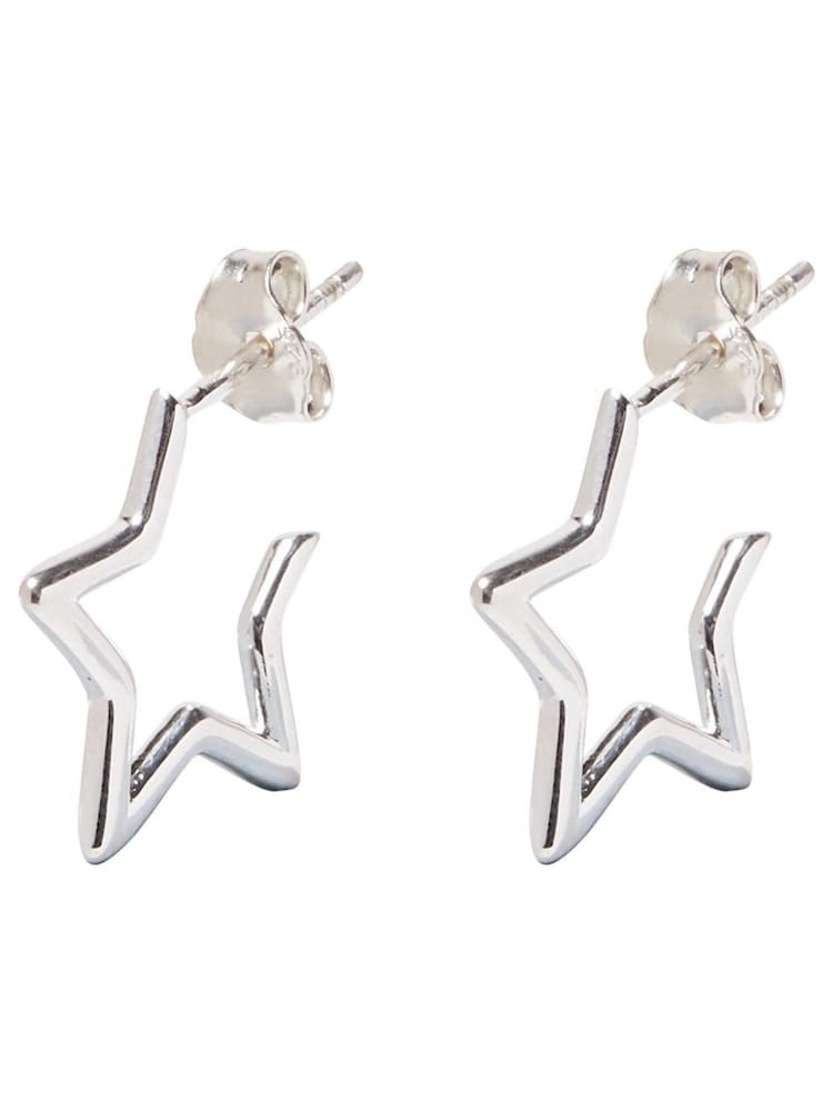 Oliver Bonas Sterling Silver Small Star Outline Hoops - Image 1 of 4 Oliver Bonas Sterling Silver Small Star Outline Hoops - Image 1 of 4