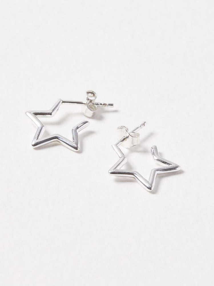 Oliver Bonas Sterling Silver Small Star Outline Hoops - Image 4 of 4