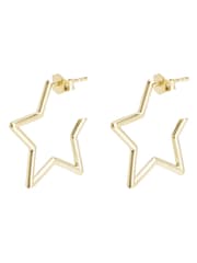Oliver Bonas Gold Plated Medium Brass Star Outline Hoops - Image 1 of 4