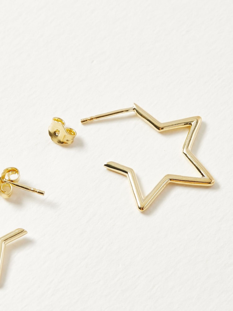 Oliver Bonas Gold Plated Medium Brass Star Outline Hoops - Image 2 of 4
