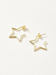 Oliver Bonas Gold Plated Medium Brass Star Outline Hoops - Image 4 of 4