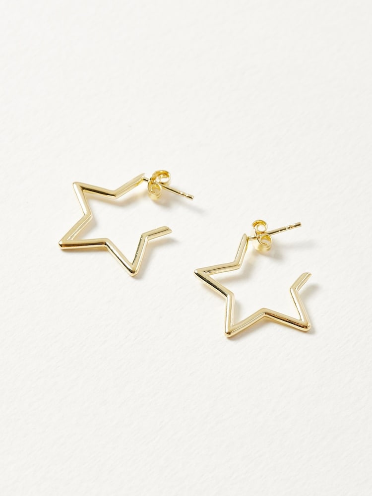 Oliver Bonas Gold Plated Medium Brass Star Outline Hoops - Image 4 of 4