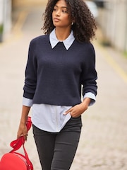 Navy Blue Zip Shirt Layer Jumper - Image 1 of 6