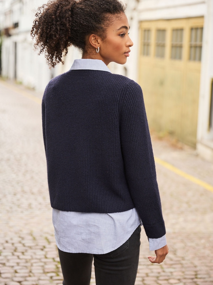 Navy Blue Zip Shirt Layer Jumper - Image 3 of 6