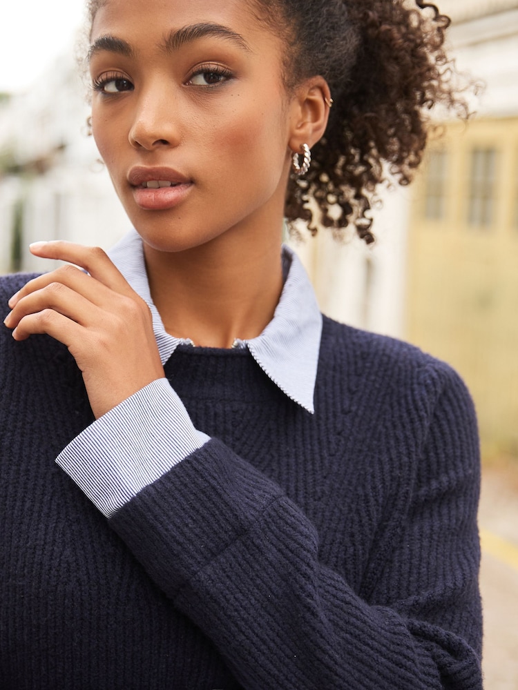 Navy Blue Zip Shirt Layer Jumper - Image 4 of 6