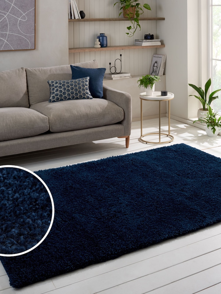 Navy Blue Premium Cosy Shaggy Rug - Image 1 of 8