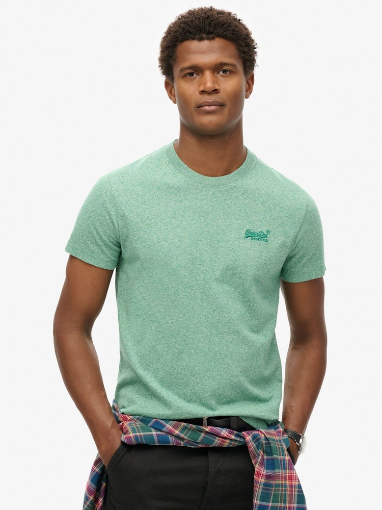 Superdry Bright Green Grit Essential Logo Embroidery T-Shirt - Image 1 of 6