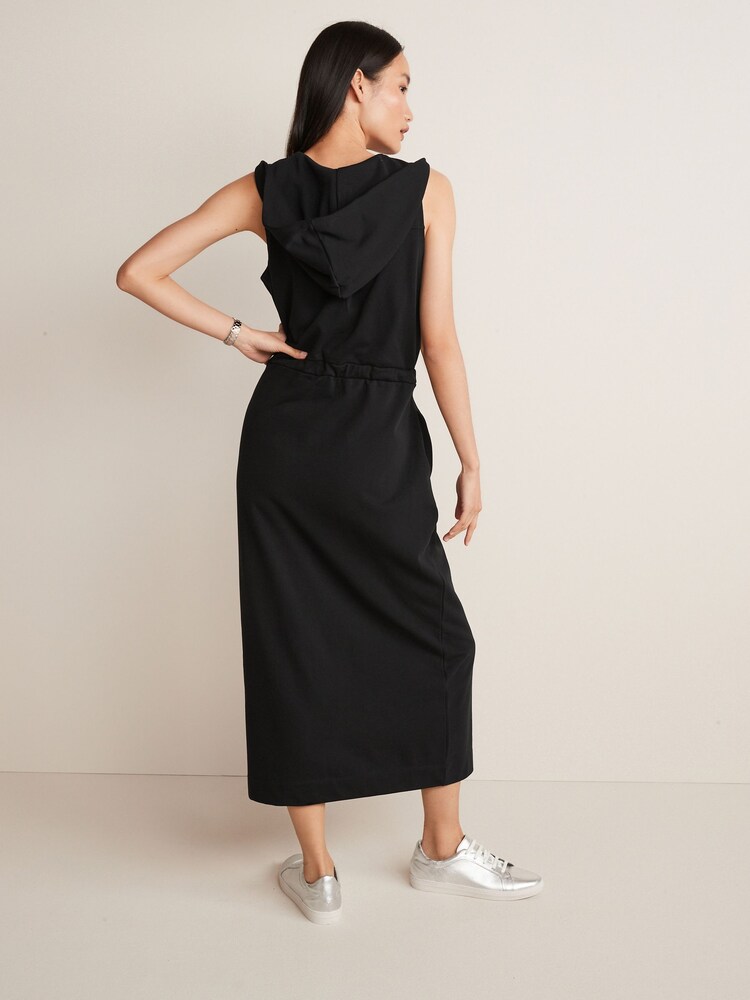 Black Sleeveless Open Neck Tie Waist Hoodie Dress - Image 2 of 4