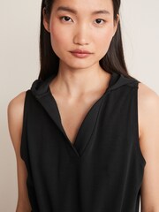 Black Sleeveless Open Neck Tie Waist Hoodie Dress - Image 3 of 4