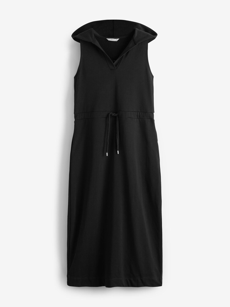 Black Sleeveless Open Neck Tie Waist Hoodie Dress - Image 4 of 4
