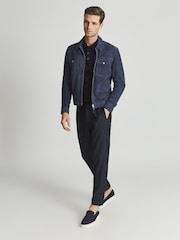 Reiss Blue Reiss Trafford Merino Wool Polo Shirt - Image 1 of 6