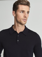 Reiss Blue Reiss Trafford Merino Wool Polo Shirt - Image 4 of 6