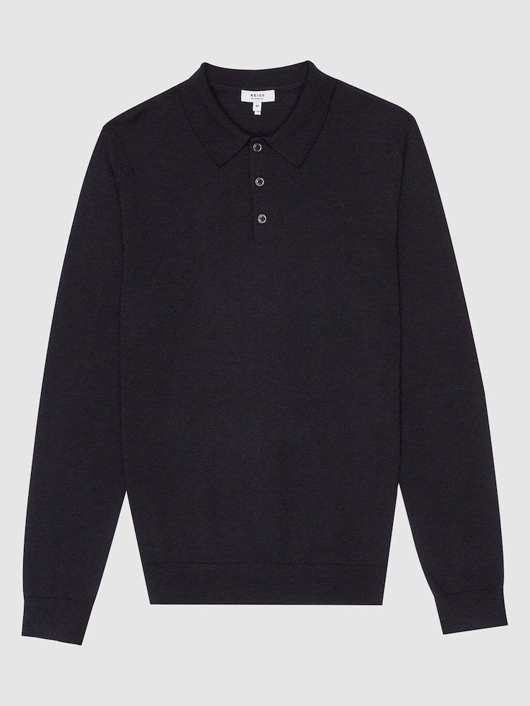 Reiss Blue Reiss Trafford Merino Wool Polo Shirt - Image 6 of 6