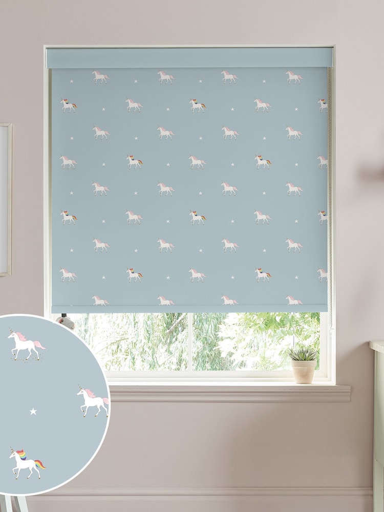 Sophie Allport Pale Duck Egg Blue Unicorn Made To Measure Roller Blind - Image 1 of 4