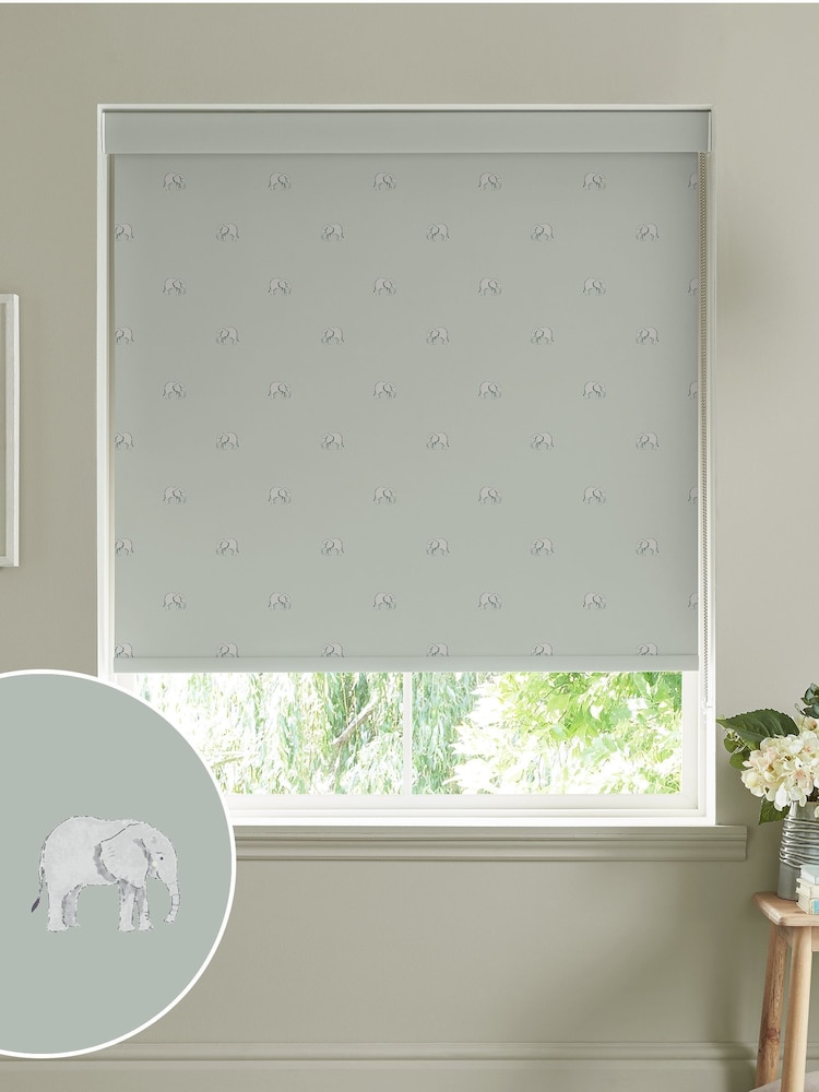 Sophie Allport Green Grey Elephant Made To Measure Roller Blind - Image 1 of 4