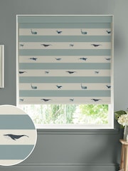 Sophie Allport Deep Duck Egg Blue Stripe Kids Whale Made To Measure Roller Blind - Image 1 of 4