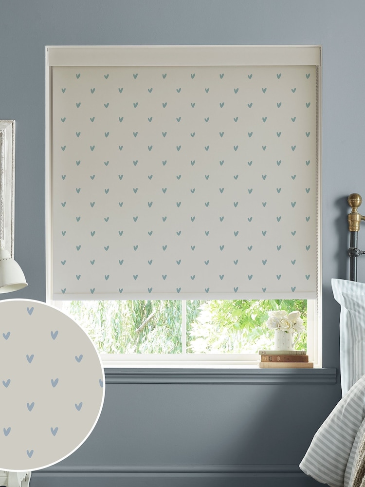 Sophie Allport Natural/Duck Egg Blue Hearts Made To Measure Roller Blind - Image 1 of 4