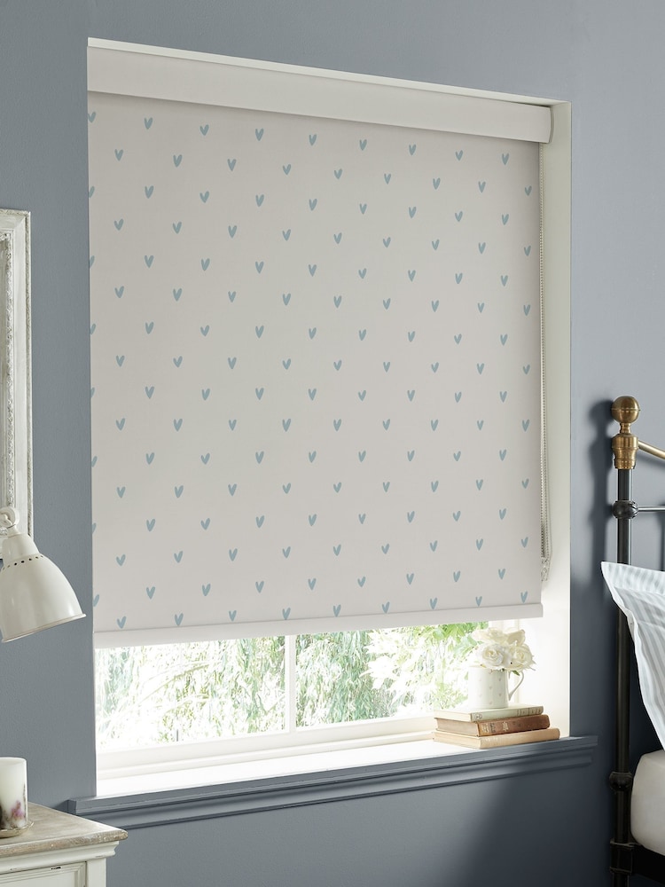 Sophie Allport Natural/Duck Egg Blue Hearts Made To Measure Roller Blind - Image 2 of 4