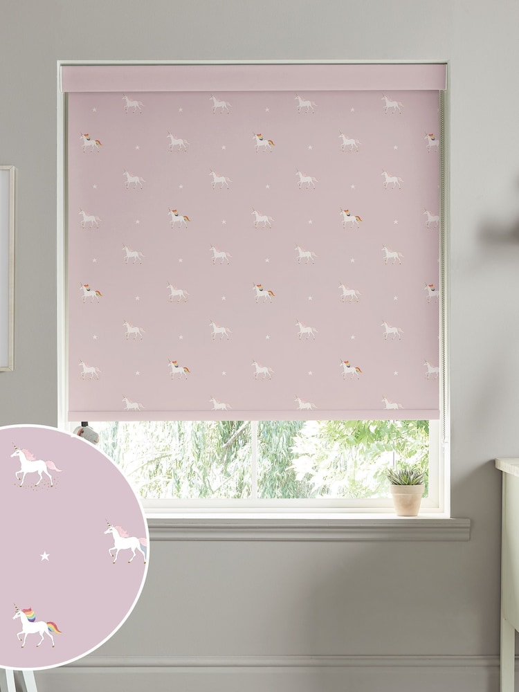Sophie Allport Soft Pink Kids Unicorn Made To Measure Roller Blind - Image 1 of 4