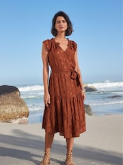 Rust Brown Embroidered Midi Dress - Image 1 of 2