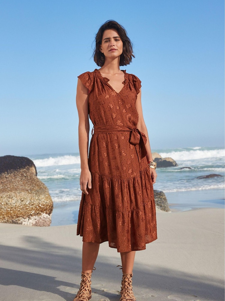 Rust Brown Embroidered Midi Dress - Image 1 of 2