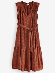 Rust Brown Embroidered Midi Dress - Image 2 of 2