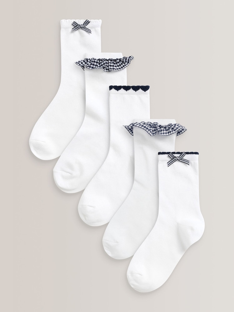 Navy 5 Pack Cotton Rich Gingham Ankle School Socks - Image 1 of 6