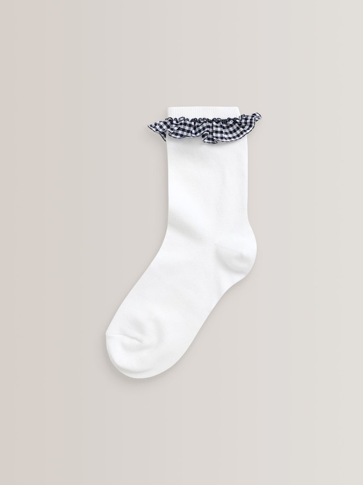 Navy 5 Pack Cotton Rich Gingham Ankle School Socks - Image 6 of 6