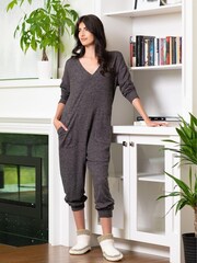 LLatteLove Charcoal Grey Mix Brushed Hacci Onesie Jumpsuit - Image 1 of 7