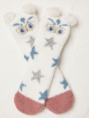 FatFace Natural Girls Owl Fluffy Socks - Image 1 of 2