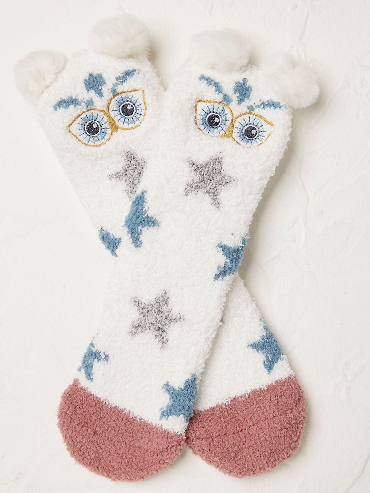 FatFace Natural Girls Owl Fluffy Socks - Image 1 of 2