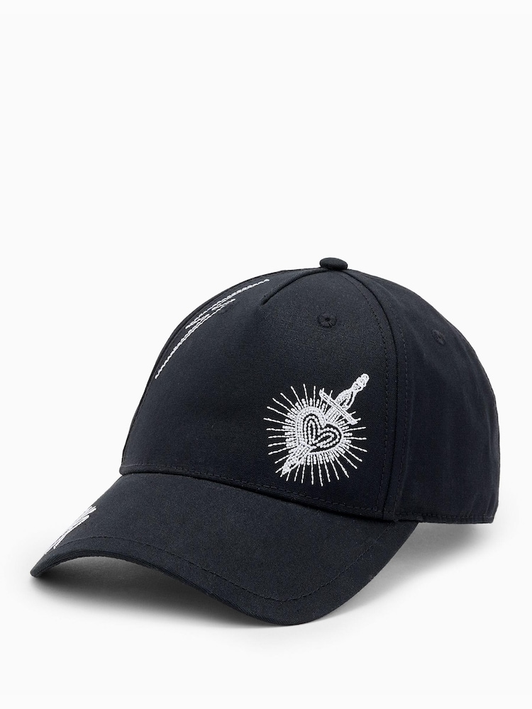 AllSaints Black Ventra Embroidered 100% Cotton Cap - Image 1 of 4