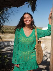Green Long Sleeved Crochet Dress - Image 1 of 3