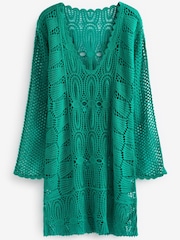 Green Long Sleeved Crochet Dress - Image 3 of 3