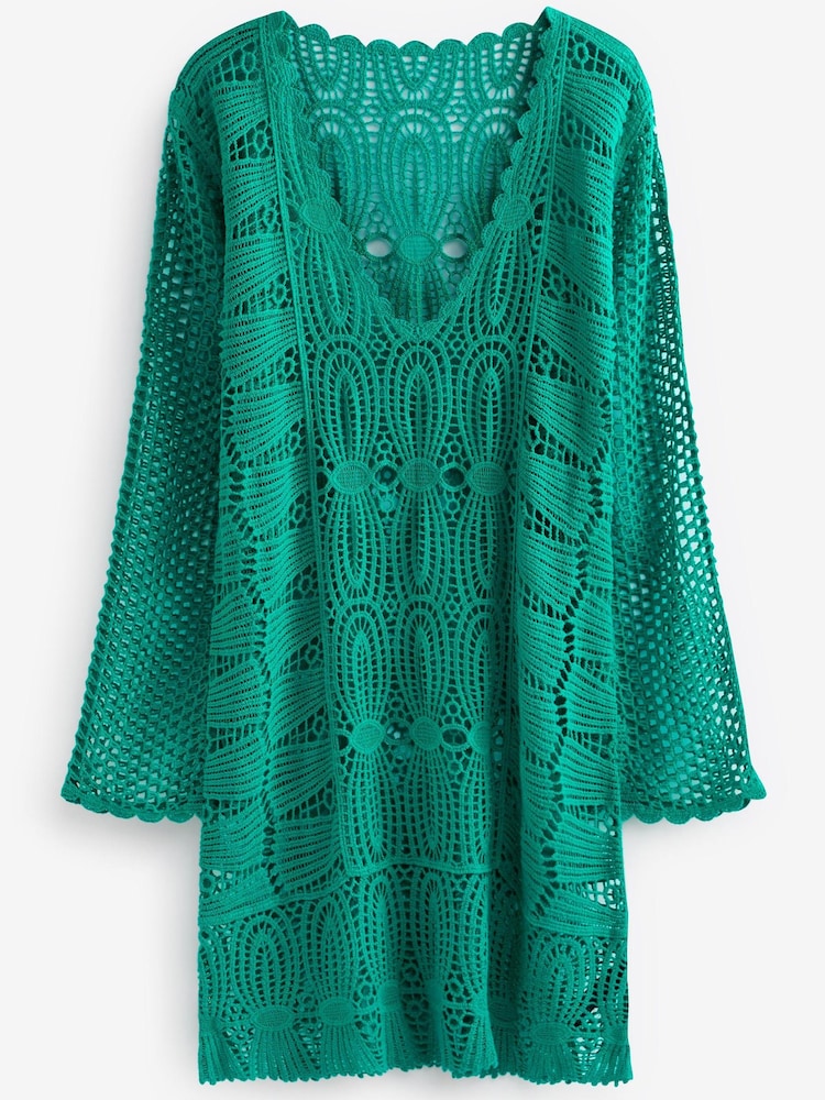 Green Long Sleeved Crochet Dress - Image 3 of 3