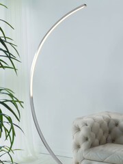 Searchlight Satin Silver Kieve LED Curved Floor Lamp - Image 1 of 3