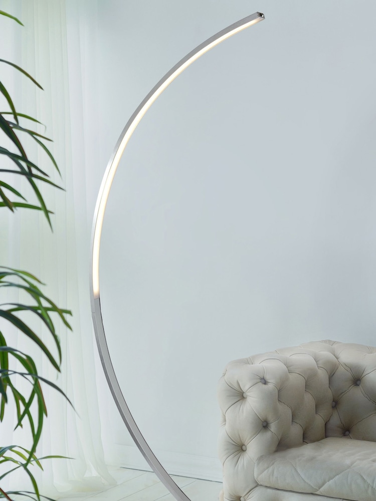 Searchlight Satin Silver Kieve LED Curved Floor Lamp - Image 1 of 3