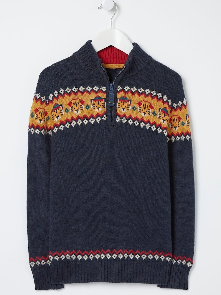 FatFace Blue Tiger Fairisle Knit Jumper - Image 4 of 4
