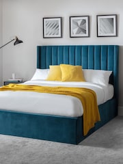 Julian Bowen Blue Langham Scalloped Headboard Storage Bed - Image 1 of 4